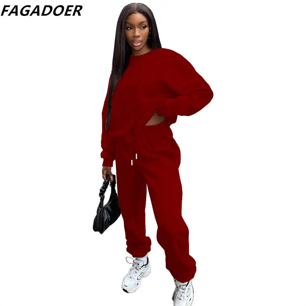 Fagadoer Casual Solid Sweatsuits Women Long Sleeve Pullover And Sweatpants  Two Piece Sets Female Autumn Winter Sport Outfit 2021 - Pant Sets -  AliExpress
