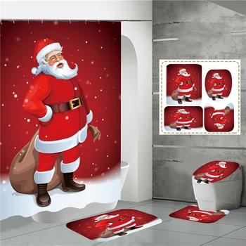 

Waterproof Bathroom Shower Curtain Set Christmas Printing Bath Screen Curtains with Hooks for Bathroom Home Decoration DW335