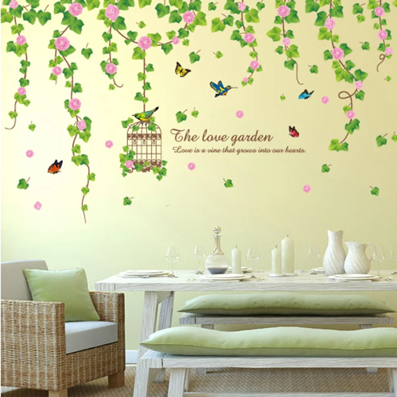 

Creative Flower Wisteria Birdcage Wall Sticker PVC Material Plant Theme Home Decor for Living Room Bedroom Decoration
