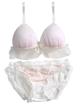 

Soft Pure Color Japanese Lace Bra & Panties Set Wirefree Soft Underwear Sleep Intimates Set Cute Lolita