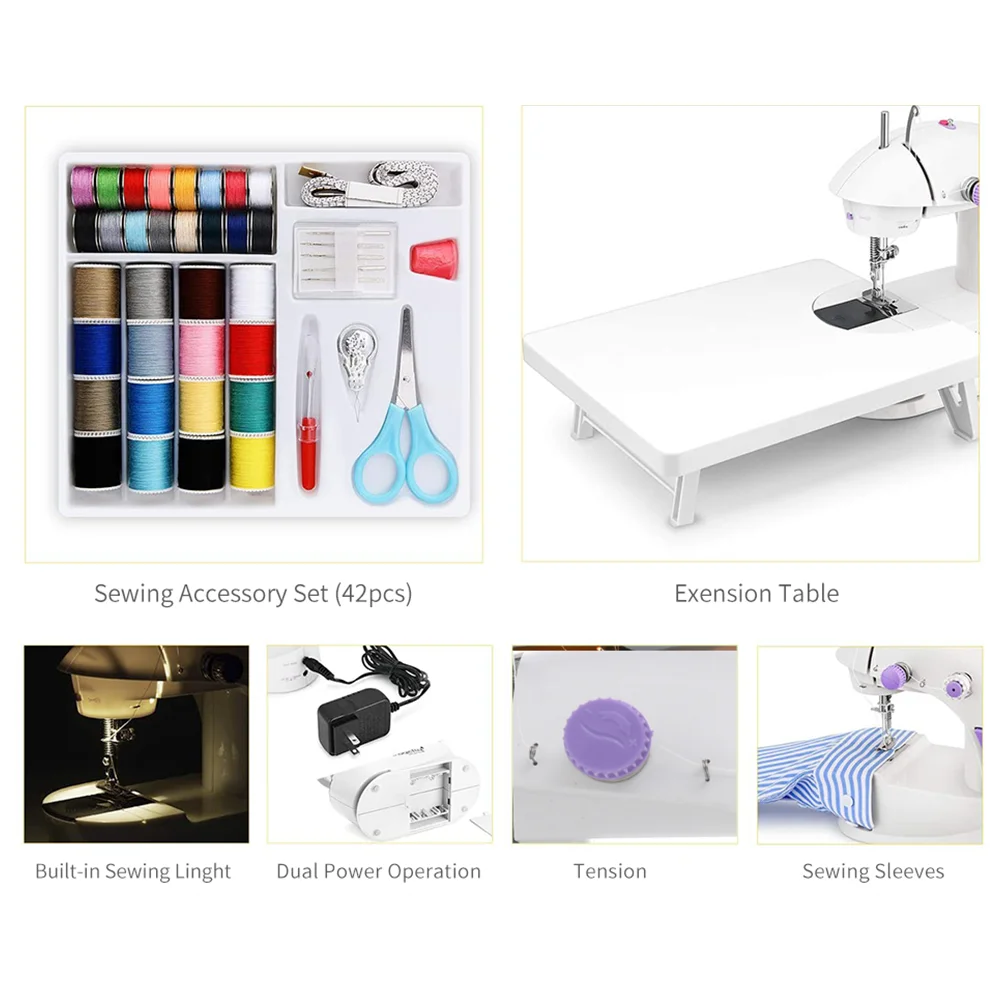 Mini Portable Sewing Machine Foot Pedal Straight Line Hand Table Two Thread  Kit Electric Household Night Light 220V - AliExpress