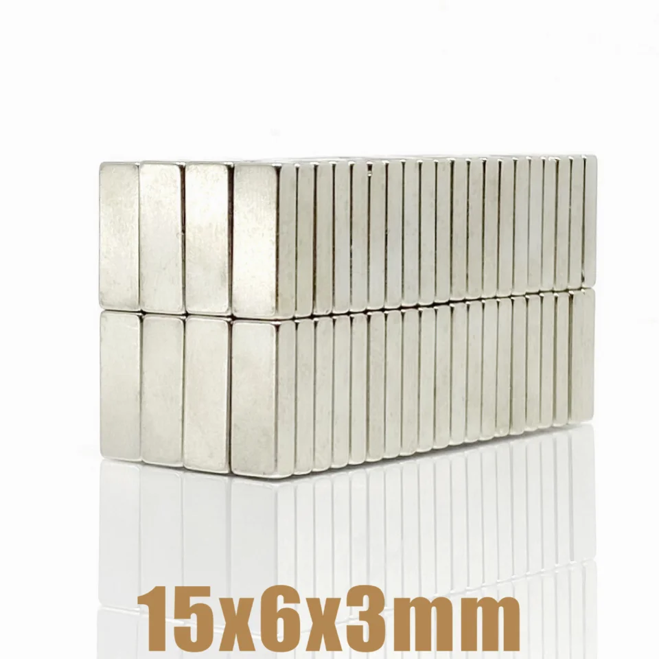 10Pcs 15x6x3mm N50 Stark Quader Blöcke Seltene Erden Neodym Kühlschrankmagnet 