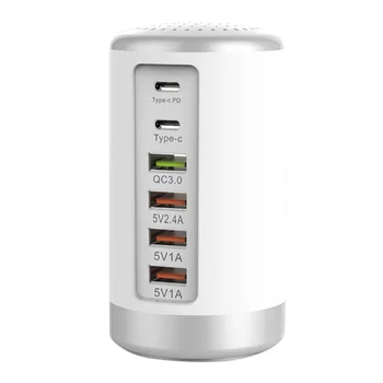 

65W PD + QC3.0 Cylindrical Charger, Type-C Multi-Port USB Universal Charging Head Smart Adapter US Plug(White)