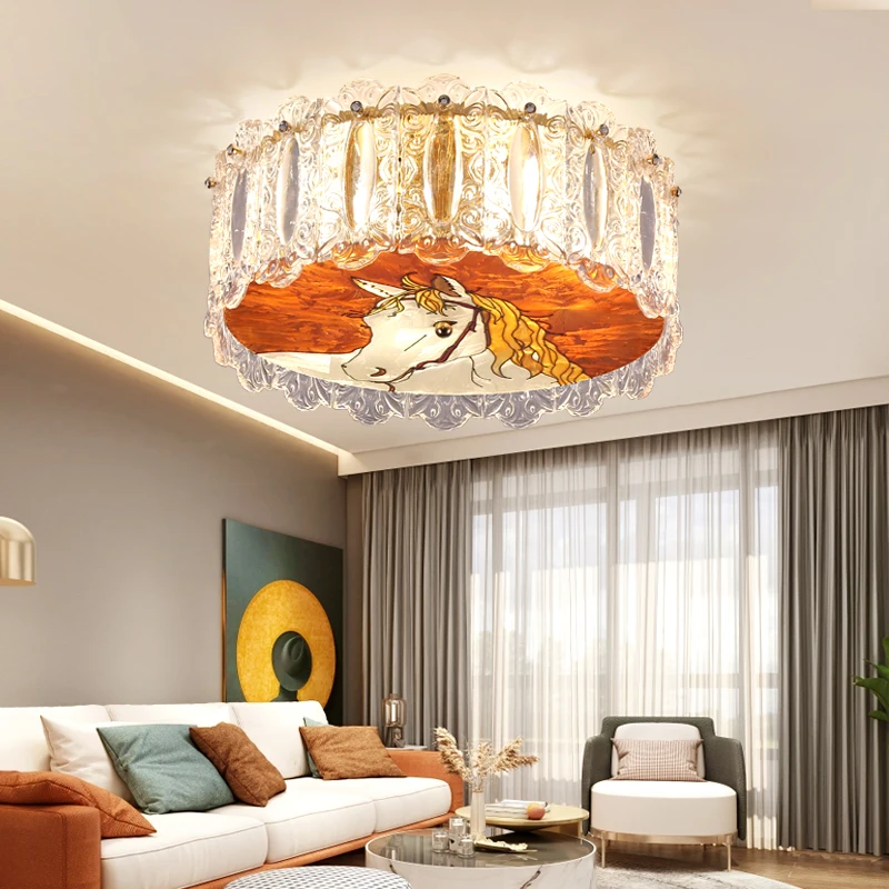 

2021 new light luxury crystal master bedroom ceiling lamp warm postmodern simple living room lamp enamel creative lamp