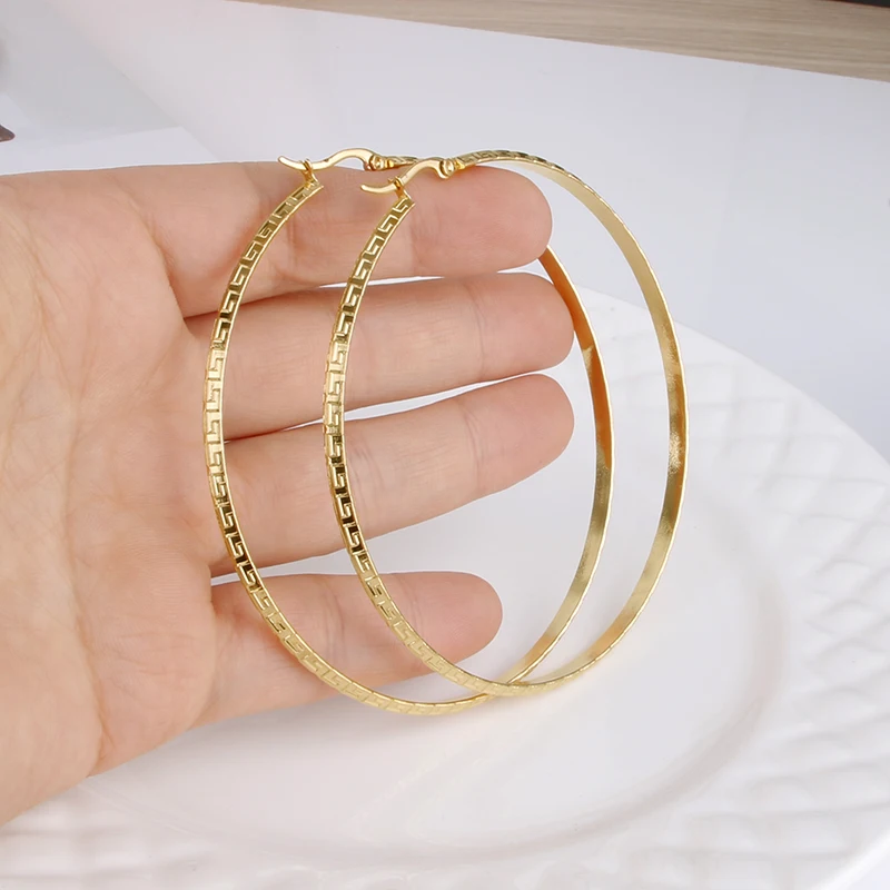 Good Value Earring Fashion Jewelry Large Hoops Stainless-Steel Gold-Color Chinese-Design Women Ladies aKwjMmLVExn