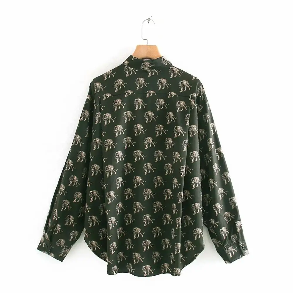 Новинка женские элегантные деловые рубашки с отложным воротником и животным