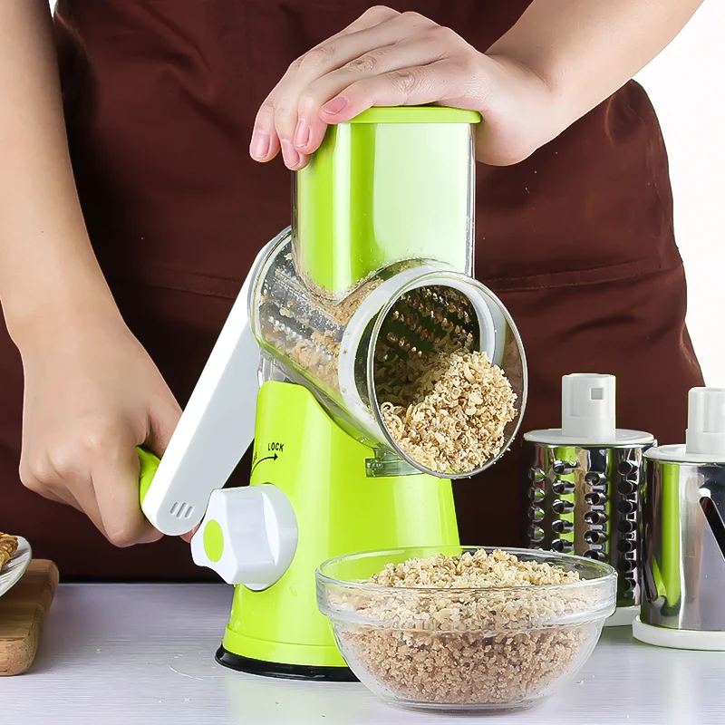 

Vegetable Cutter Round Mandoline Slicer Potato Carrot Grater Slicer with 3 Stainless Steel Chopper Blades Kitchen Tool