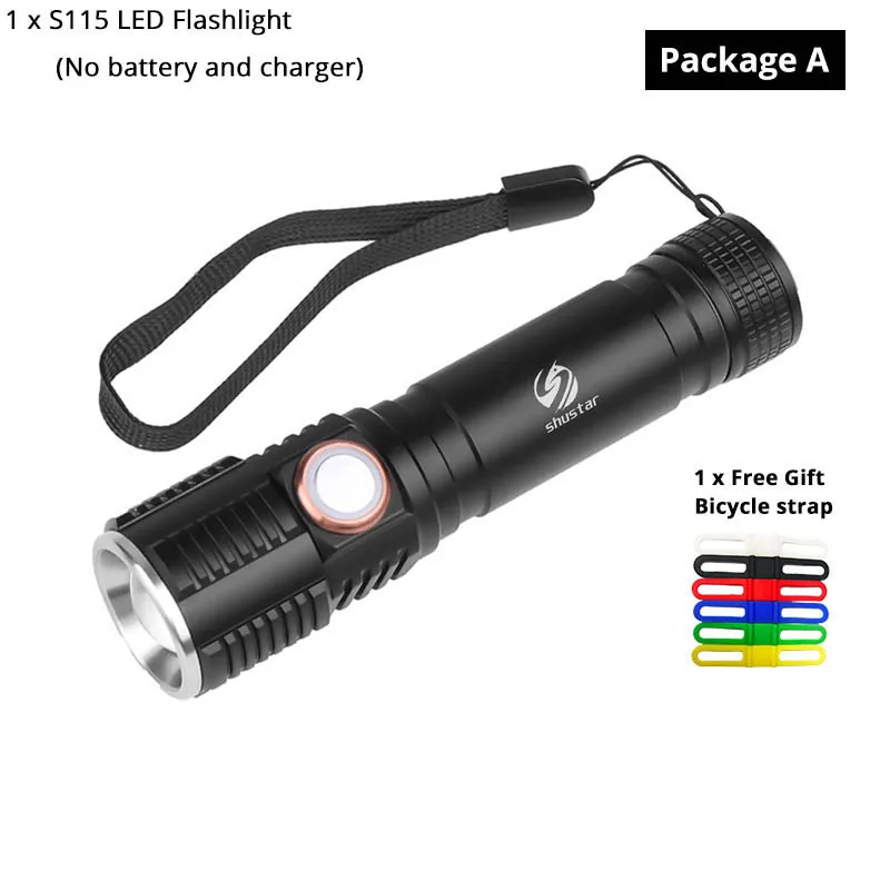 Package A Супер яркий XP-L V6 светодиодный фонарик с сенсорной кнопкой водонепроницаемый фонарь 3 режима освещения телескопический зум кемпинг свет S115 - Испускаемый цвет: Package A