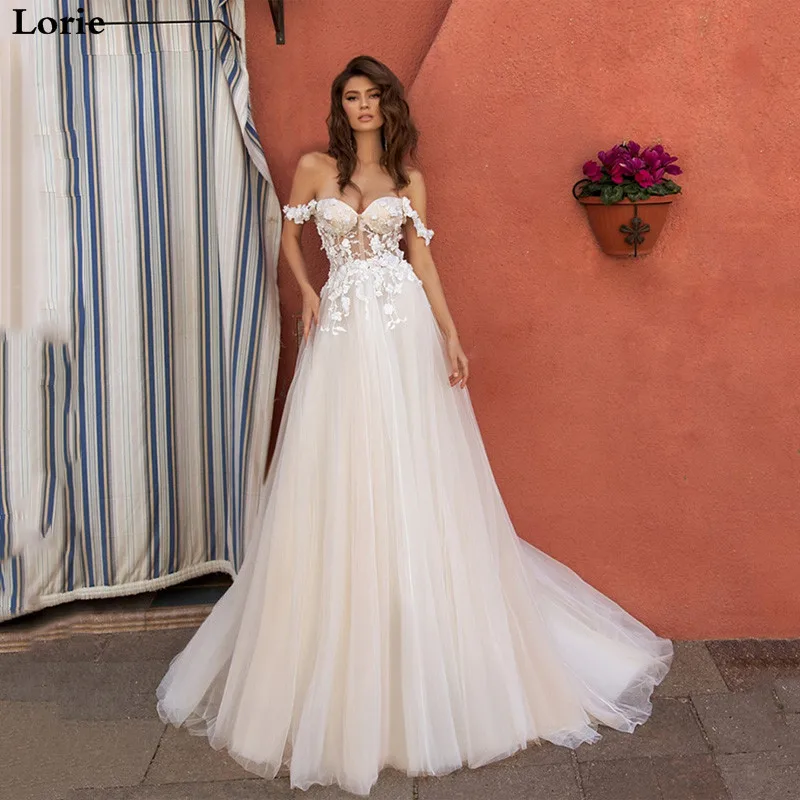 Eightal Boho Trouwjurk Beach Sweetheart Off de Schouder Prinses Bruidsjurken Applicaties Lace Tulle Elegant Bridal Dress Eightal Boho Trouwjurk Beach Sweetheart Off de Schouder Prinses Bruidsjurken Applicaties Lace Tulle Elegant Bridal Dress