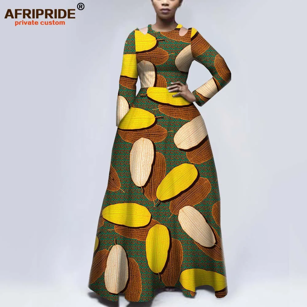 Afripride, африканские платья с принтом для женщин, изготовленные на заказ, длинные рукава, длина до пола, женское облегающее и расклешенное церковное платье A1925050 - Цвет: 561J