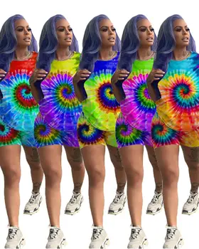 

2019 hot selling Summer Print Set Connector Trend Print Short Sleeve Shorts two suit for lady