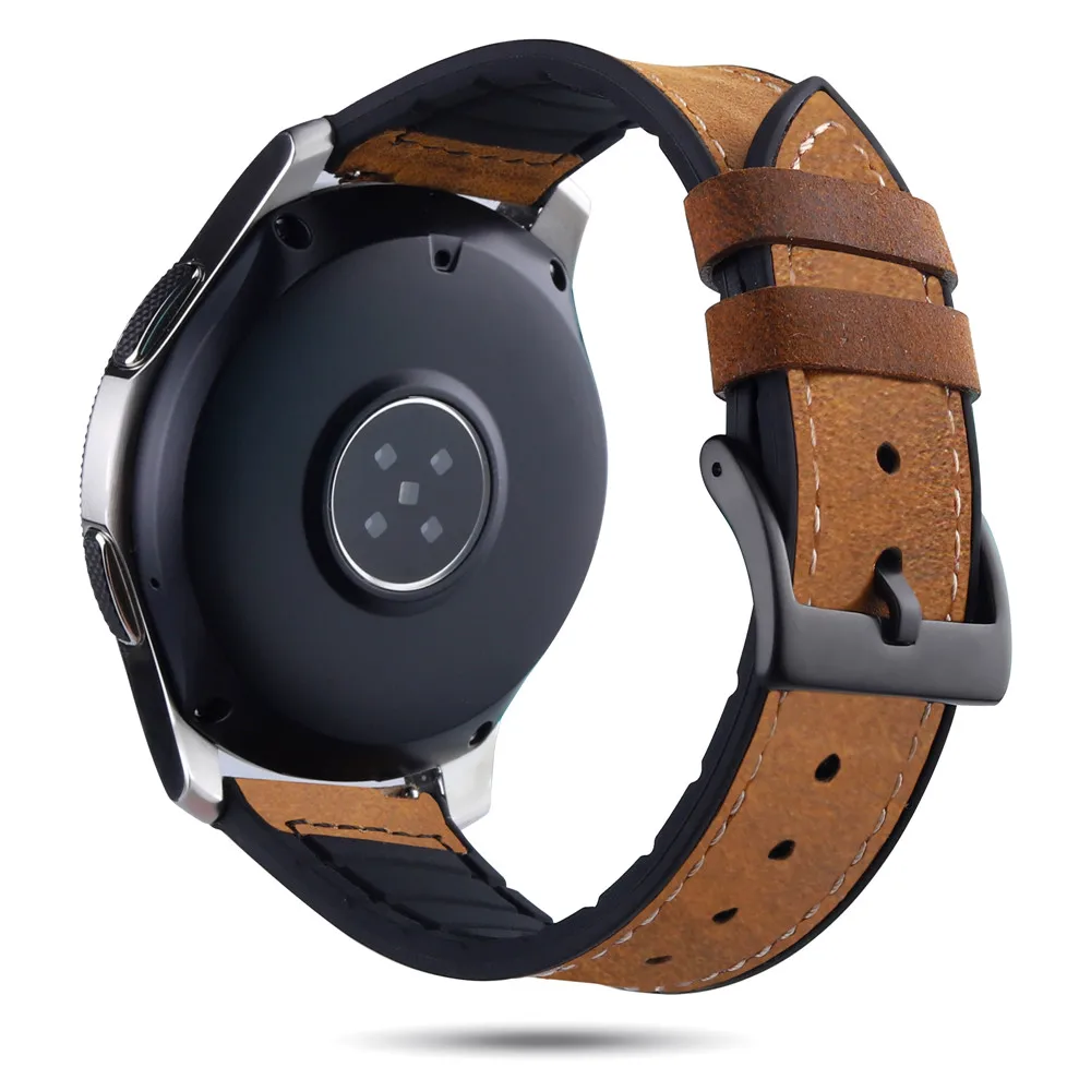 Ремешок для часов samsung Galaxy Watch 46 мм/gear S3 22 мм силиконовый+ кожаный ремешок для huawei Watch GT/2Pro/Magic 2 браслет наручный ремень - Цвет ремешка: Brown