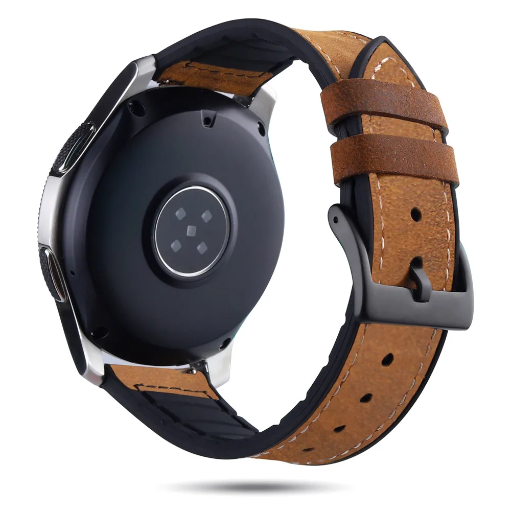 Brown Ремешок для часов samsung Galaxy Watch 46 мм/gear S3 22 мм силиконовый+ кожаный ремешок для huawei Watch GT/2Pro/Magic 2 браслет наручный ремень - Цвет ремешка: Brown