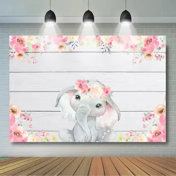 

Girl Elephant Backdrop Rustic Wood Pink Flower Elephant Backdrop Girls Baby Shower Birthday Party Decoration Banner