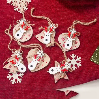 

1 Set 6Pcs Christmas Decorations Ornaments Wooden Printing Ornaments Merry Christmas Doll Tree Pendants Ornaments Creative Gift