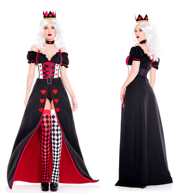 

Halloween Black And White with Pattern Queen of Hearts Character Play Uniform Makeup Party Nightclub Cospaly Princess biao yan z