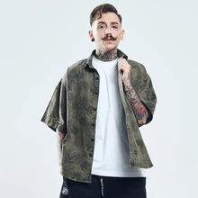 Cotton Quality European And American Original Retro Street Hip Hop West Coast Tree Hemp Leaf Shirt Loose Short Sleeve Shirt