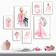 

Fashion Girl Pink Heels Lily Flower Shoes Nordic Posters And Prints Wall Art Canvas Painting Wall Pictures For Living Room Decor