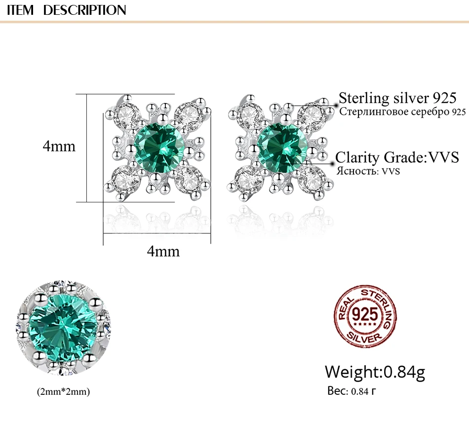 Драгоценных камней и время натуральная 925 пробы с серебристыми снежинками, изумруд, серьги со шпилькой, для Для женщин талисман с прозрачными CZ Серебряные ювелирные изделия Bijoux(украшения своими руками