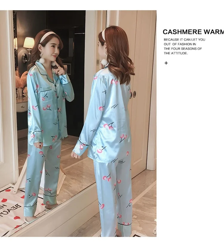 satin pajamas Autumn Plus Size Long Sleeve Silk Satin Pajama Sets for Women Korean Cute Cartoon Sleepwear Pyjama Homewear Pijama Mujer Clothes satin pjs