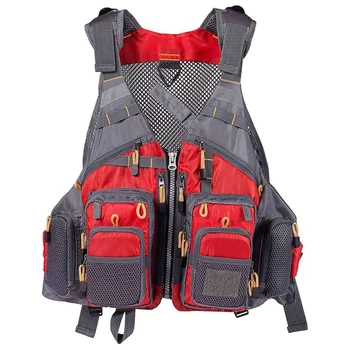 

Fly Fishing Mesh Vest Jacket Life Vest Adjustable Strap for Men and Women for Fly Bass Fishing and Outdoor Activities,Red