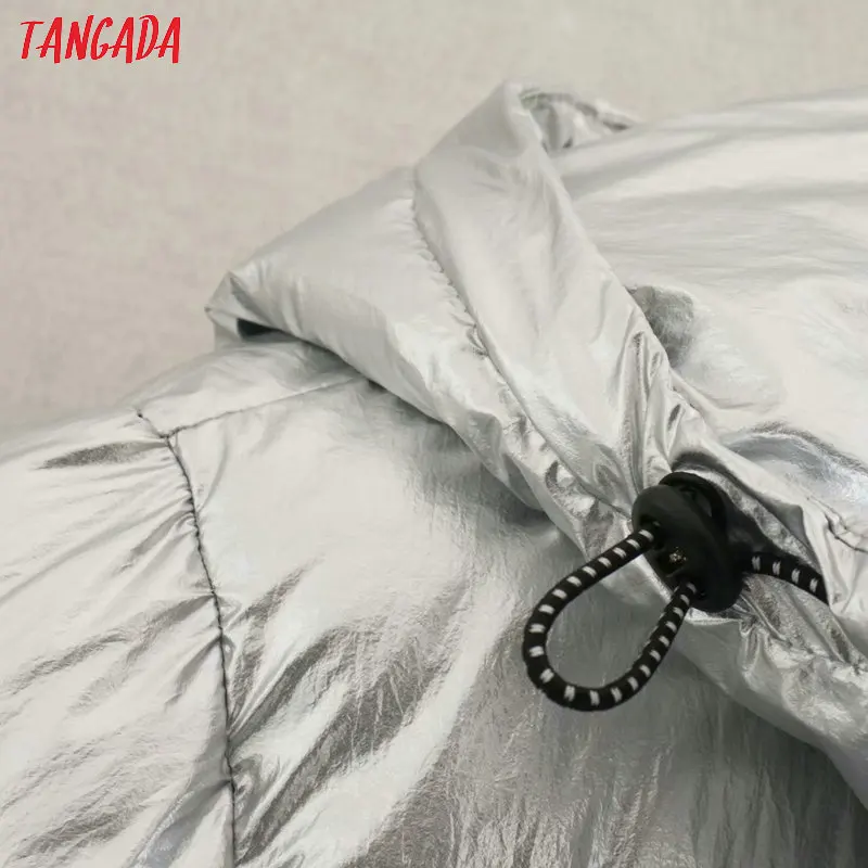 Tangada женское серебряное длинное пальто с капюшоном большого размера, плотное теплое зимнее пальто с длинным рукавом и карманами, 4M193