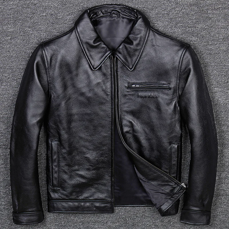

Business Casual Contracted Fashion Lear Lear Man Head Layer Cowhide Lear Jacket Collar Man Wind