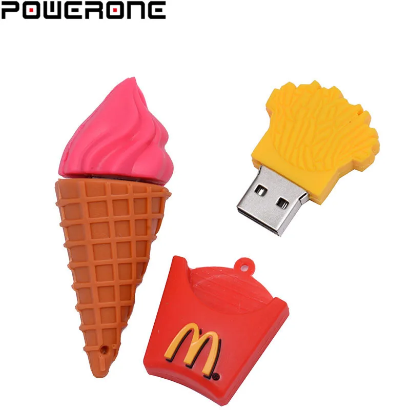 POWERONE 16G 4GB 8GB 32GB 64GB real Capacity Cute French Fries Shape USB 2.0 Flash Drive pendrive Car Key Memory stick Card Pen |