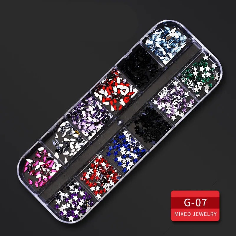 G07 1 коробка, многоразмерные Стразы для ногтей, 3D кристалл, AB стеклянные камни для ногтей, смешанные цвета, сделай сам, украшения для ногтей, золотые, серебряные стразы - Цвет: G07