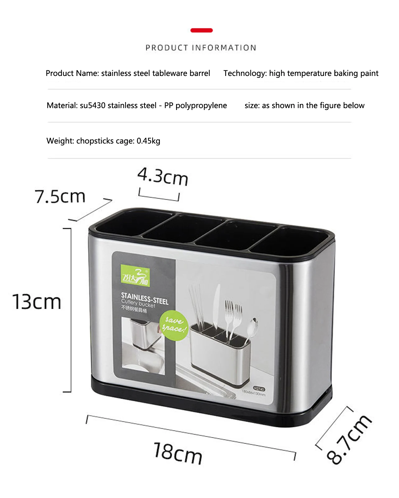 Description Picture 4 of itemMultifunctional Kitchen Utensils Chopstick Cage Tableware Storage Hollowed Drain Cutlery Storage Stainless Steel Chopstick Rack