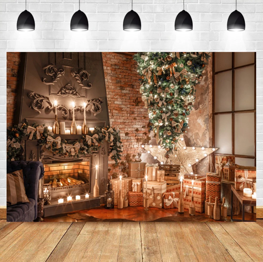 Laeacco Christmas Photography Backdrops Window Scenery Curtain Pillow Wreath Snow Winter Photographic Backgrounds for Photo Studio