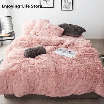 

Pink Blue White Gray Red Purple Green Winter Thick Fleece Bedding Set Mink Velvet Duvet Cover Bed Linen Fitted Sheet Pillowcases