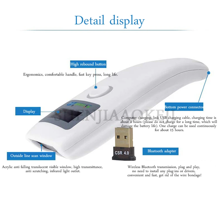 Unidimensional sem Fio Portátil sem Fio Handheld de Bluetooth do Varredor do Código de Barras do Varredor Portátil do Código de Barras Varredor 23 de barras do varredor portátil do código de barras