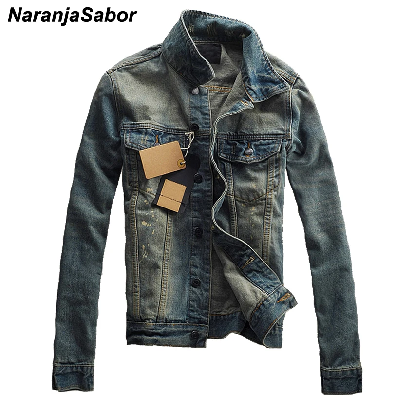

NaranjaSabor Autumn Spring New Men Denim Jacket Casual Slim Fit Solid Color Outerwear Fashion Male Jean Coat Brand Clothing N551