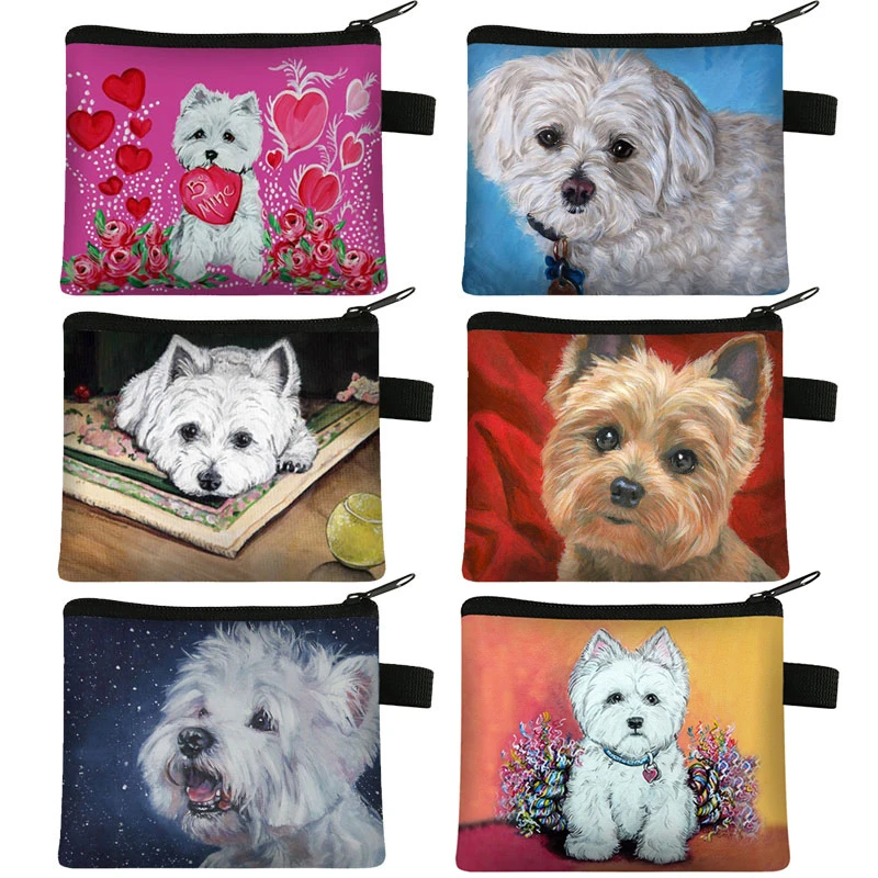 Westie monedero con pintura de perro para mujer, con pintalabios, Mini billetera para regalo, diseño - AliExpress