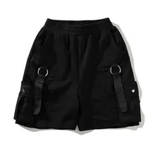 Красивые летние мужские черные уличные шорты-бермуды в стиле хип-хоп с лентами, повседневные мужские шорты до колена высокого качества, спортивные штаны Ovresize