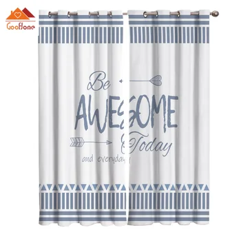 

The Abstract Geometric Stripes Blue Window Curtains Living Room Outdoor Fabric Drapes Curtain Home Decor
