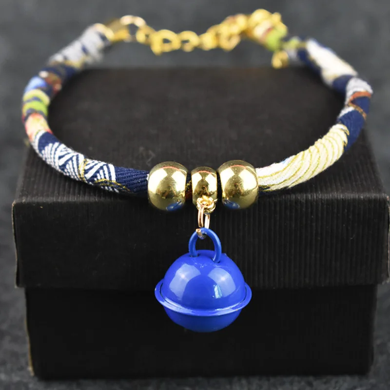 

Cute Pet Dog Cat Collar Chinese Style Design Small Dog Collar with Bell Adjustable Chain Cat Collar For Pet Supplies