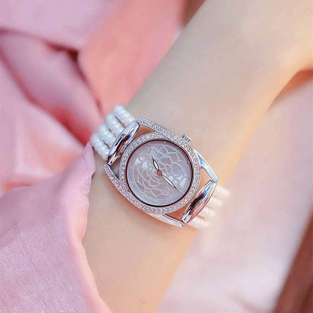 Relojes para mujer женские кварцевые часы Роскошные бриллиантовые жемчужные элегантные нарядные часы женские наручные часы Relogios Femininos - Цвет: Silver