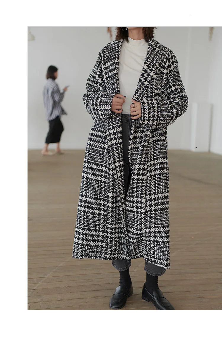TVVOVVINLoose Fit Black Plaid split, шерстяное пальто большого размера, парки, новинка, длинный рукав, женская мода, Осень-зима 1587