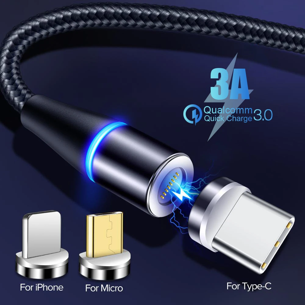 

HDSAIL 1m 2m Micro USB Cable For Samsung Xiaomi USB Type C 3A Fast Charging Magnet Charger Adapter Phone Cables