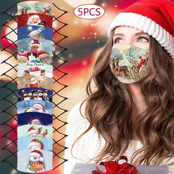 

5pc Christmas Print Adult Mask With 5pc Carbon Filter Mascarillas Reutilizables Mondkapjes Mouth Caps Mondmaskers Wasbaar Маска