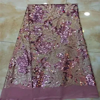 

peach Latest African Tull Lace Fabrics High Quality 2019 Nigerian Net Lace Fabric with Sequins Sequence Lace for Women Dress