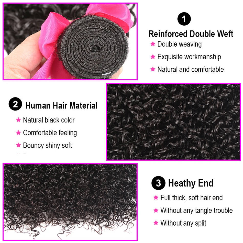 Shuangya Hair 4 Bundles Brazilian Afro Kinky Curly Hair Bundles 8-28 Inch 100% Human Hair Weave Bundles Remy Hair Extension