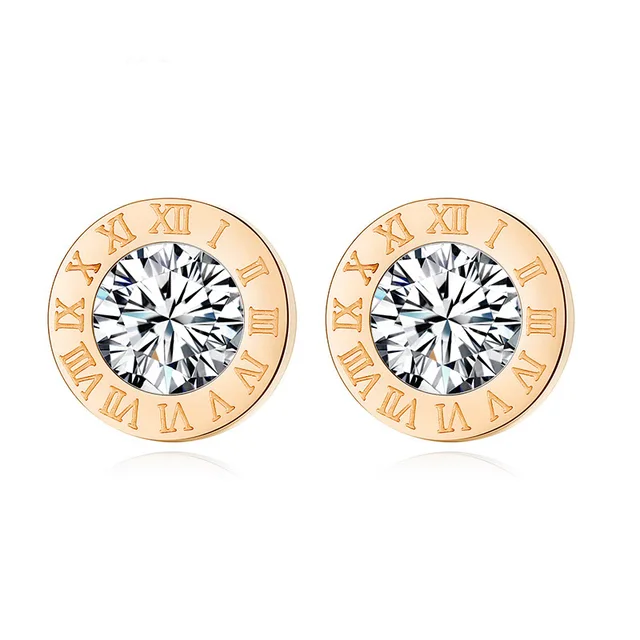 BLINLA Fashion New Stainless Steel Acrylic Crystal Stud Earrings for Women Jewelry Vintage Roman Numerals Smmaallye Earring 2021 Gold 2