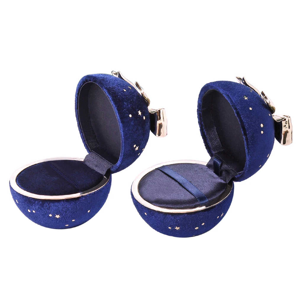 Royal Blue Velvet Jewelry Box Bowknot Wedding Ring Necklace Pendant Display