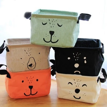 

Desktop Storage Box Cute Printing Dog Waterproof Organizer Cotton Linen Sundries Storage Basket Cabinet Underwear Storage Bag