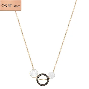 

QSJIE High Quality SWA New Clavicle Crystal Necklace Circular Pendant High-end Jewelry Lady Gift Necklace