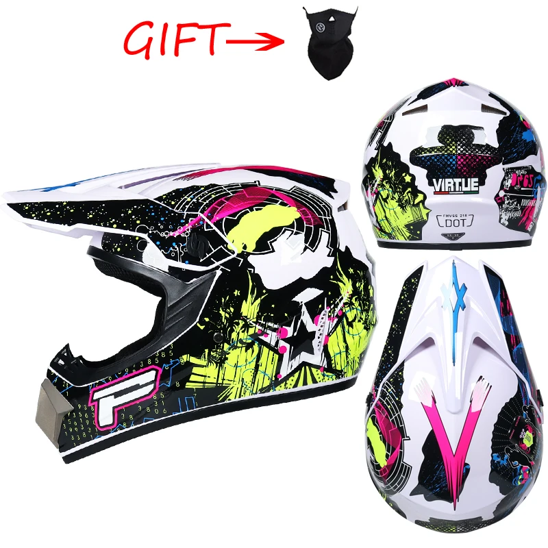 HUOFEIKE Motocross Helmet Mens And Womens Motorcycle Small Off-road Helmet Racing Lightweight Full Face Atv Helmet With Windproof Glasses Mask Gloves,Gray,S
