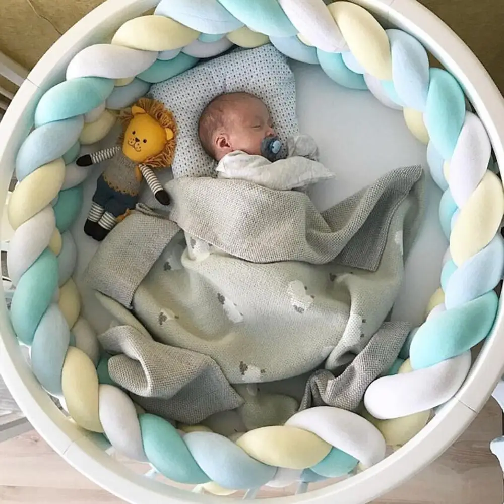 2,2 м новорожденных кровать бампер ткачество плюшевый узел кроватки стороны Бампер Мягкий удобный детский кровать протектор украшение в детскую комнату